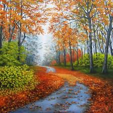 Pintura El camino en otoño. Tamaño: 60x60, Año: 2020, Precio: 91 euro  Maestro del arte Tyuneva Natalya